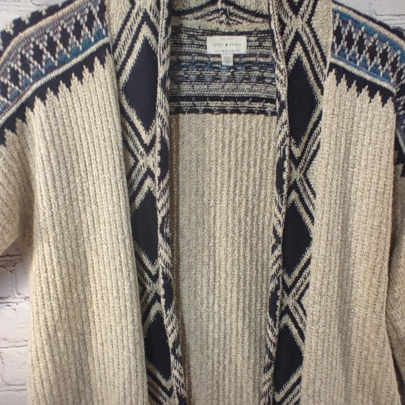 Lucky Brand Tribal Third Piece Cardigan M Open Knit Pockets Native Sweater - Picture 10 of 13